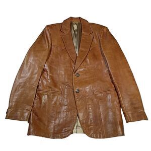 Vtg 70's Scully Leatherwear Cognac Brown Leather Blazer Jacket Mens 38 Long